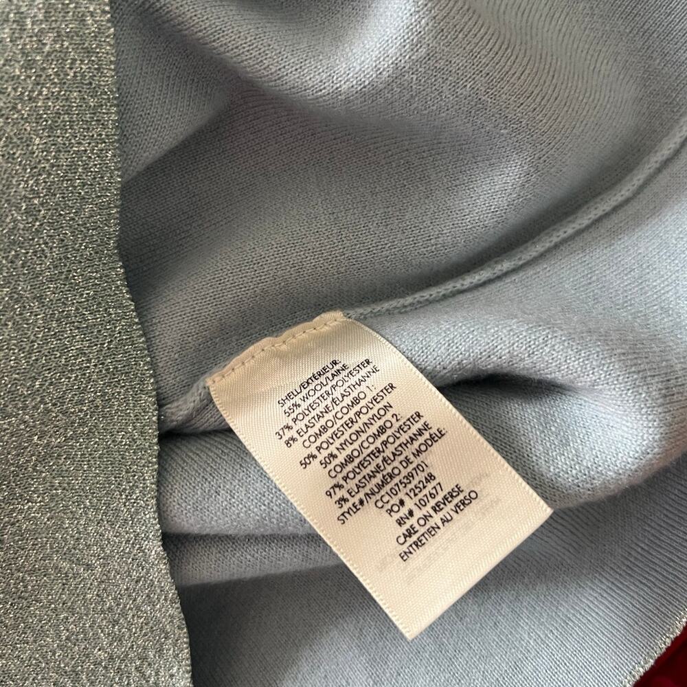 Alice + Olivia Metallic Sage Green Puff-Sleeve Turtleneck Sweater - Picture 4 of 4